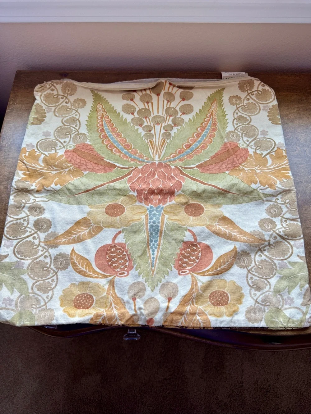 Pottery Barn Floral Bohemian Throw Pillow Cover in Brown, Pink, Green and Cream
